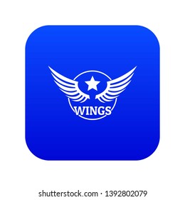 Wing icon blue vector isolated on white background