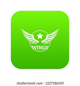 Wing icon green vector isolated on white background