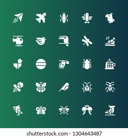 wing icon set. Collection of 25 filled wing icons included Parrot, Angel, Wasp, Butterfly, Cockroach, Beetle, Bird, Bee, Freedom, Helicopter, Pad, Seagull, Roast chicken, Dragonfly