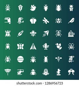 wing icon set. Collection of 36 filled wing icons included Angel, Wing chun, Insect, Helicopter, Dragon fly, Parrot, Bee, Beetle, Pad, Ant, Dove, Eagle, Paper plane, Butterfly