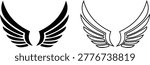 Wing icon set collection group, angel wings, bird wings, feather wings symbols in black flat and line style vector, flying emblem badge icon pack for logo tattoo aviation fantasy design