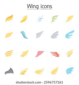 Wing icon set in flat color style