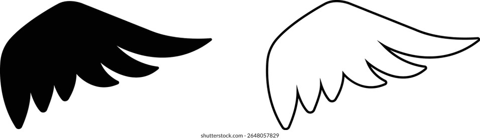 Wing icon set, wing logo designs. Various artistic bird, angel, bat, eagle, and minimalist wing vector collection isolated on transparent for branding, tattoos, emblems, or fantasy design projects.