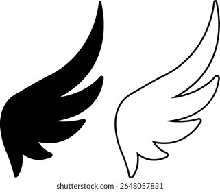 Wing icon set, wing logo designs. Various artistic bird, angel, bat, eagle, and minimalist wing vector collection isolated on transparent for branding, tattoos, emblems, or fantasy design projects.