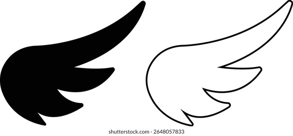 Wing icon set, wing logo designs. Various artistic bird, angel, bat, eagle, and minimalist wing vector collection isolated on transparent for branding, tattoos, emblems, or fantasy design projects.