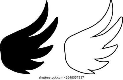 Wing icon set, wing logo designs. Various artistic bird, angel, bat, eagle, and minimalist wing vector collection isolated on transparent for branding, tattoos, emblems, or fantasy design projects.
