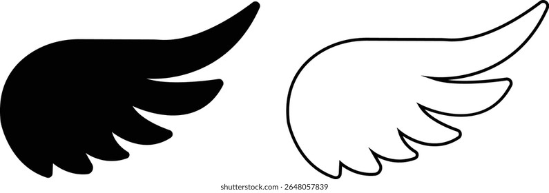 Wing icon set, wing logo designs. Various artistic bird, angel, bat, eagle, and minimalist wing vector collection isolated on transparent for branding, tattoos, emblems, or fantasy design projects.