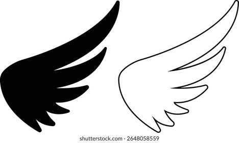 Wing icon set, wing logo designs. Various artistic bird, angel, bat, eagle, and minimalist wing vector collection isolated on transparent for branding, tattoos, emblems, or fantasy design projects.