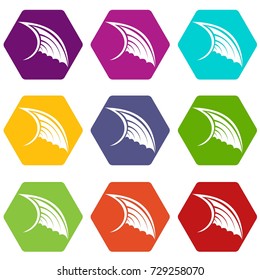 Wing icon set many color hexahedron isolated on white vector illustration