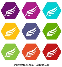 Wing icon set many color hexahedron isolated on white vector illustration