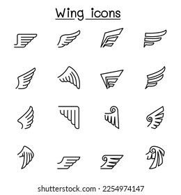 Wing icon set in thin line style