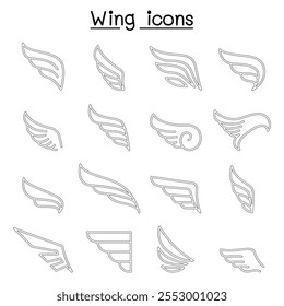 Wing icon set in thin line style