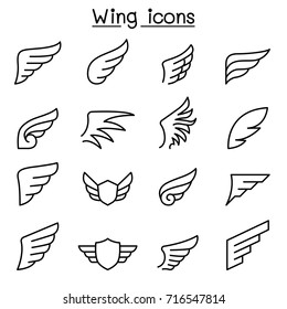 Wing icon set in thin line style