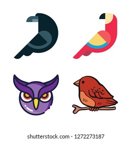 wing icon set. vector set about parrot, bird, owl and crow icons set.