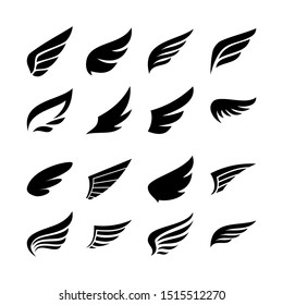 Wing icon set. Set of vector abstract wings. Simple logo or sign design elements.