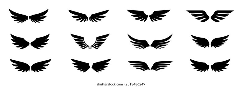 Wing icon set. Wing vector. Collection wings badges. Wing logo Vector illustration.