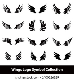 Wing Icon symbol set, Wings symbol template design in black and white vector