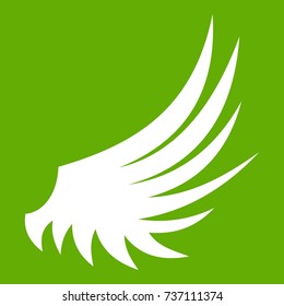 Wing icon white isolated on green background. Vector illustration