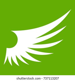 Wing icon white isolated on green background. Vector illustration