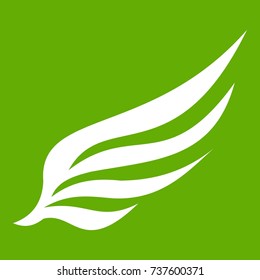 Wing icon white isolated on green background. Vector illustration