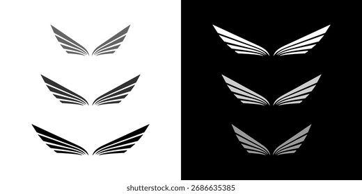 Wing icon wings silhouette angle eagle feather graphic set isolated
