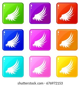 Wing icons of 9 color set isolated vector illustration