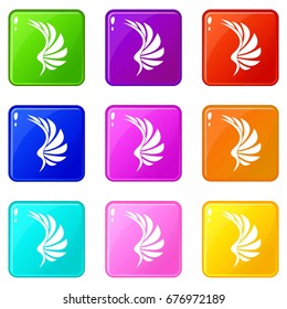 Wing icons of 9 color set isolated vector illustration