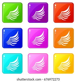 Wing icons of 9 color set isolated vector illustration