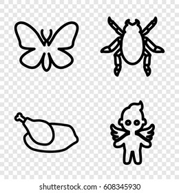 Wing icons set. set of 4 wing outline icons such as beetle, butterfly, angel