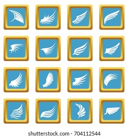 Wing icons set in azur color isolated vector illustration for web and any design