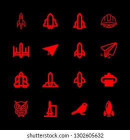 wing icons set with feeder, rocket and big owl vector set