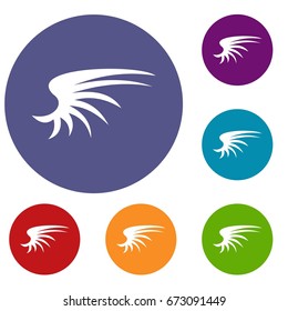 Wing icons set in flat circle reb, blue and green color for web