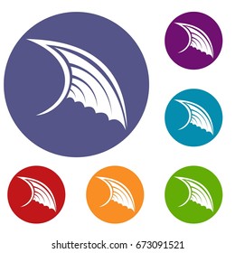 Wing icons set in flat circle reb, blue and green color for web