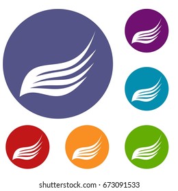 Wing icons set in flat circle reb, blue and green color for web