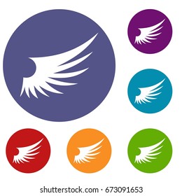 Wing icons set in flat circle reb, blue and green color for web