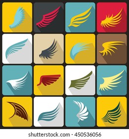 Wing icons set in flat ctyle. Birds and angel wings set collection vector illustration