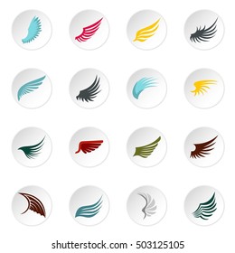 Wing icons set. Flat illustration of 16 wing vector icons for web