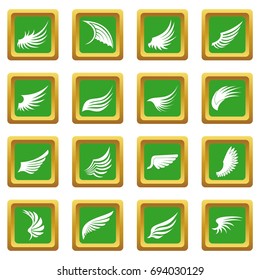 Wing icons set in green color isolated vector illustration for web and any design