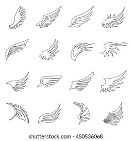 Wing icons set in outline ctyle. Birds and angel wings set collection vector illustration