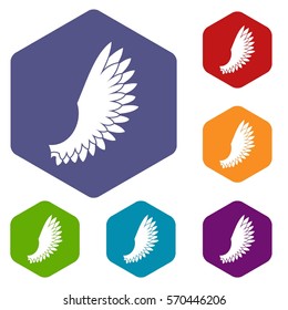 Wing icons set rhombus in different colors isolated on white background