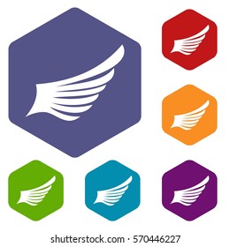 Wing icons set rhombus in different colors isolated on white background