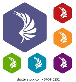 Wing icons set rhombus in different colors isolated on white background