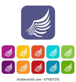Wing icons set vector illustration in flat style In colors red, blue, green and other