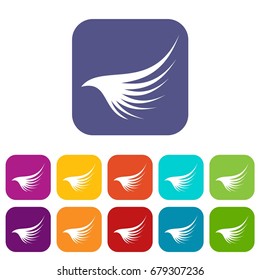 Wing icons set vector illustration in flat style In colors red, blue, green and other