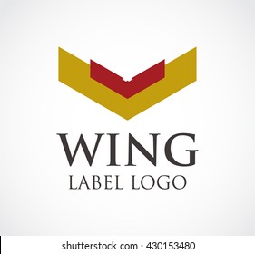 Wing label of ribbon abstract vector and logo design or template badge business icon of company identity symbol concept