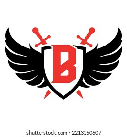 wing Letter B with sheild swords concept