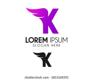 Wing letter K logo design. Bird fly for freedom