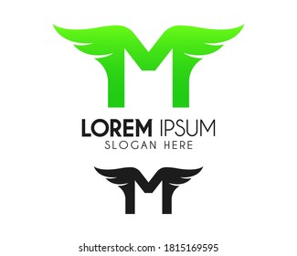 Wing letter M logo design. Bird fly for freedom