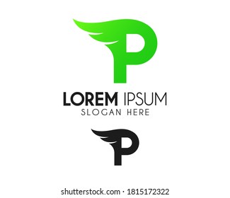 Wing letter P logo design. Bird fly for freedom