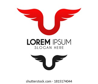 Wing letter U logo design. Bird fly for freedom